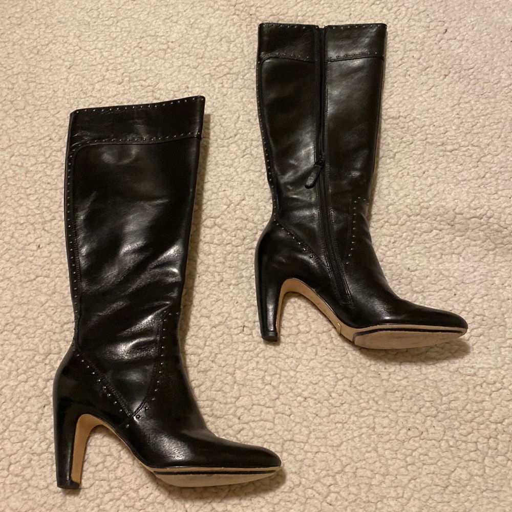 Cole Haan Black Studded Leather Knee High Boots